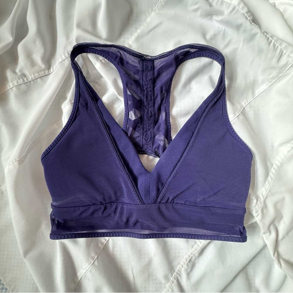 Lululemon Navy Mesh Panel Crisscross Open Back Crop Top